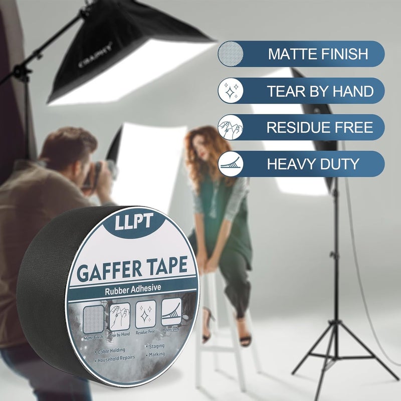 LLPT Gaffers Tape Professional Grade Black 3" x 16.5 Yards Matte Non Reflective Easy Tear Residue Free Heavy Duty Gaffing Tape for Cords Photography (PGT76BK) - Image 2